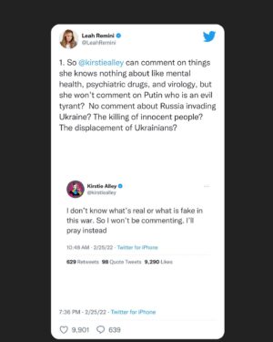 Leah Remini Instagram - I don’t like to make a habit of engaging with people like @kirstiealley…but Scientology banks on its horrific, criminal policies not being called out. Scientology thrives when people are silent. I won’t allow their threats to me or anyone else go un-answered.