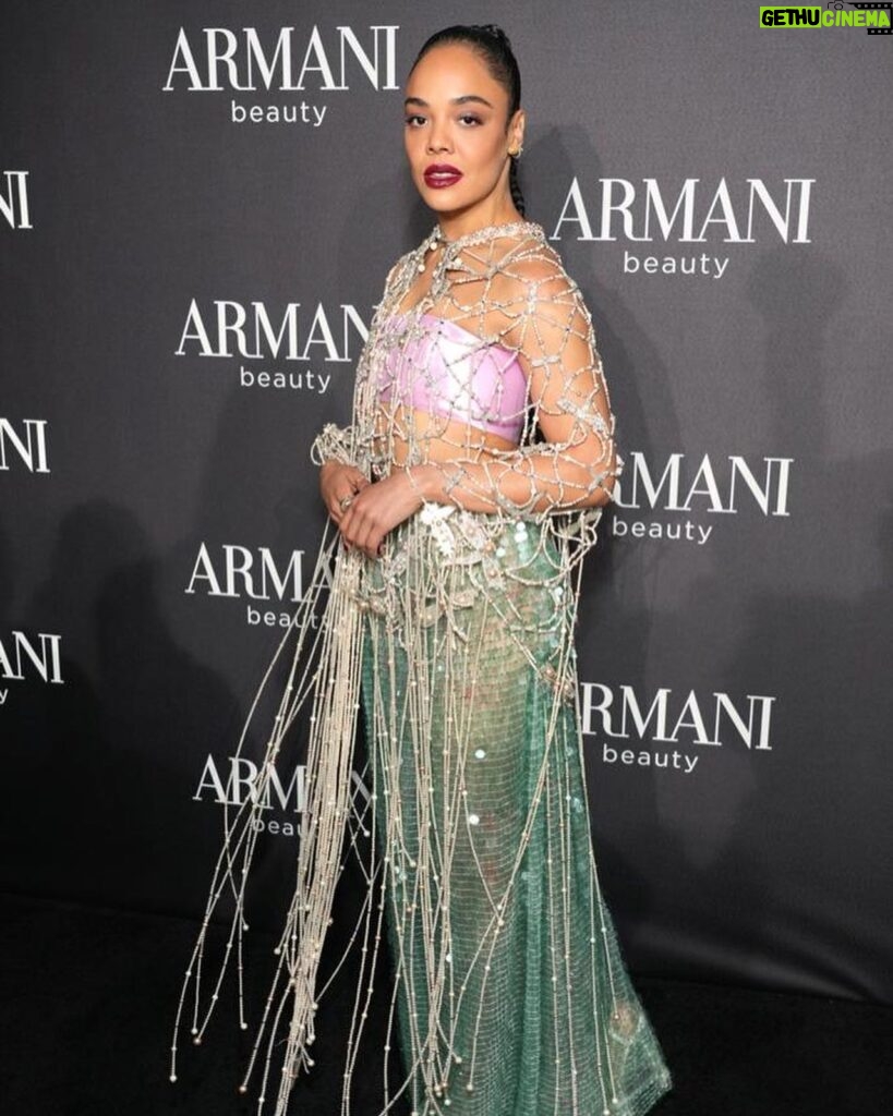 Tessa Thompson Instagram - Last night it was a dream to officially celebrate joining the @armanibeauty family with my extremely cute fam & friends, like a mermaid at a gala! It’s an honor! 

@Armanibeauty #Armanibeauty #ArmanibeautyPartner #ArmaniLipPower