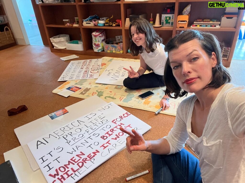 Milla Jovovich Instagram - The SCOTUS Republicans are LIARS. They were sworn in and all said they would uphold Roe vs. Wade. I am SO PROUD of my daughter and her friends for wanting to show up and support women’s reproductive rights which are now in question. Again. And it’s not the rich women and their daughters who will suffer. All those white senators who feel they have the right to make decisions about our bodies will send their little ladies to states on airplanes to get the abortions they need. Safe and sound. It’s the poor women who will suffer. And of course not one of these senators voted for universal healthcare or childcare or any other social safety net to care for the CHILDREN these unborn fetuses become. Once they’re born, well hell that’s not their problem. These men are a dying breed. THEY ARE THE MINORITY. And they’re doing all they can to hang on to power for the little time their kind has left. That’s why we showed up. Because we will not go backwards. No matter how much they would love us to. Go back to the good old days. When everyone knew their place. We know our place. It’s in your face SCOTUS. 80% of Americans support a woman’s right to have a safe abortion. FACT. 

Donate to Abortion Funds: where all people have access to abortion without shame or stigma. @abortionfunds 

* Keep Our Clinics:  Support independent community providers  in the US. @keepourclinics 

* M A Hotline: a confidential, private and secure phone and text hotline for people in need of support for self-managed miscarriage or abortion. 1-833-246-2632

* If you have questions about self-managed abortion and the law, @ifwhenhow can help. for legal advice and information on self-managed abortion. Visit ReproLegalHelpline.org or call 844-868-2812.

* Abortion On Our Own Terms: a resourced website for people to safely and effectively manage their abortion on their own terms. (Abortion Pills) Abortiononourownterms.org 

* INeedAnA.com: Find a clinic - to find vetted, up to date, and personalized info on how to get an abortion; no search or user data saved. @ineedanacom 

* Support/Share Practical Support Organizations (PSO's): PSO's help abortion seekers with travel and logistical support. @apiaryps