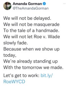 Amanda Gorman Instagram - Time to stand up—donate to @plannedparenthood above, text ACCESS to 22422 or visit bit.ly/RoeWYCD to learn what you can do. Sending you love, energy, and strength as we come together 💛❤️