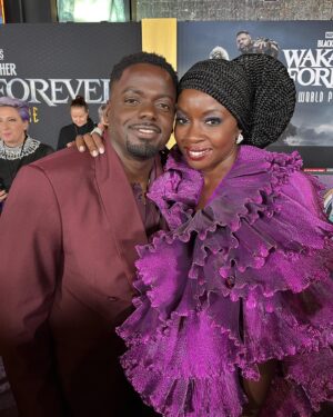 Danai Gurira Instagram - 🖤💜 #WAKANDAFOREVER 💜🖤 What a special and meaningful night at our global premiere in Hollywood. Thank you to Ryan Coogler for your vision and guidance, my whole Wakandan (and new Talocan) family for everything you brought to this film, and the fans for your endless enthusiasm and love. We feel it and we can’t wait to share #WakandaForever with you on 11/11. Dedicated to our King, our brother, our Black Panther, Chadwick Boseman. Enkosi, enkosi, enkosi.