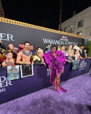 Danai Gurira Instagram - 🖤💜 #WAKANDAFOREVER 💜🖤 What a special and meaningful night at our global premiere in Hollywood. Thank you to Ryan Coogler for your vision and guidance, my whole Wakandan (and new Talocan) family for everything you brought to this film, and the fans for your endless enthusiasm and love. We feel it and we can’t wait to share #WakandaForever with you on 11/11. Dedicated to our King, our brother, our Black Panther, Chadwick Boseman. Enkosi, enkosi, enkosi.