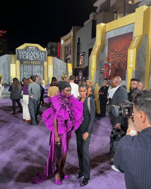 Danai Gurira Instagram - 🖤💜 #WAKANDAFOREVER 💜🖤 What a special and meaningful night at our global premiere in Hollywood. Thank you to Ryan Coogler for your vision and guidance, my whole Wakandan (and new Talocan) family for everything you brought to this film, and the fans for your endless enthusiasm and love. We feel it and we can’t wait to share #WakandaForever with you on 11/11. Dedicated to our King, our brother, our Black Panther, Chadwick Boseman. Enkosi, enkosi, enkosi.