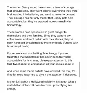 Leah Remini Instagram - Please read this thread and share it in your stories. If you care about combatting Scientology, bringing attention to this trial is one of the most important things you can do.
