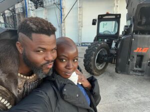 Danai Gurira Instagram - To my dearest brother, how I love you so. Happy Birthday! You astounding, talented, wonderful hearted man. And thanks for keeping me warm on set with your fuzzy adornments. Love always, your Bald Headed Demon.