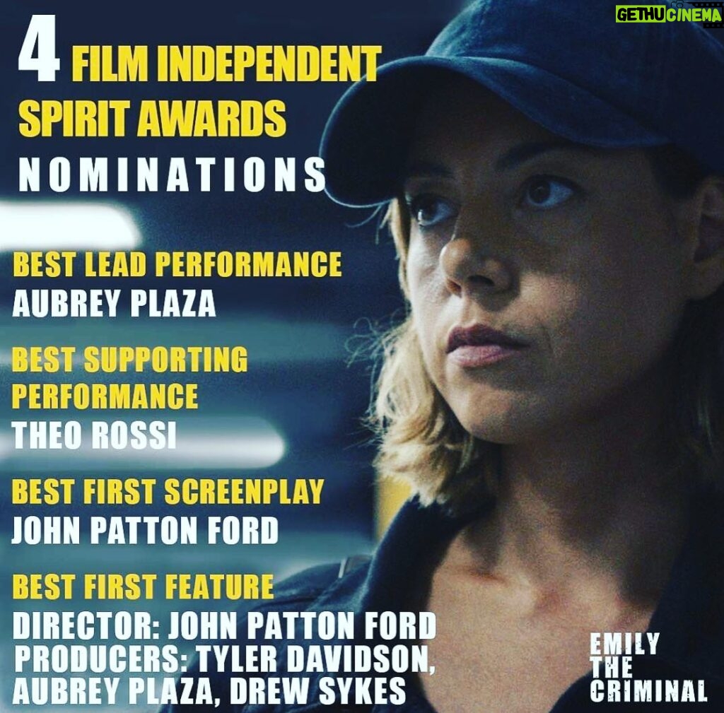 Aubrey Plaza Instagram - Thank you @filmindependent for recognizing our movie and continuing to celebrate and support independent films. I’m so proud of this film and all the cast and crew that made this possible. It’s the little movie that could! Indie Films FOREVER.