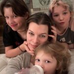 Milla Jovovich Instagram – 5am wrap. But I managed to peel my face off the pillow after 4 hours  to get all my ladies together. One pic. All in focus. I would call that a win. Units 1,2 and 3 all in sync for one moment. My eldest is even posing me to make sure my best side is highlighted. Thanks @everanderson for always having my back. Enter my happy place.❤️