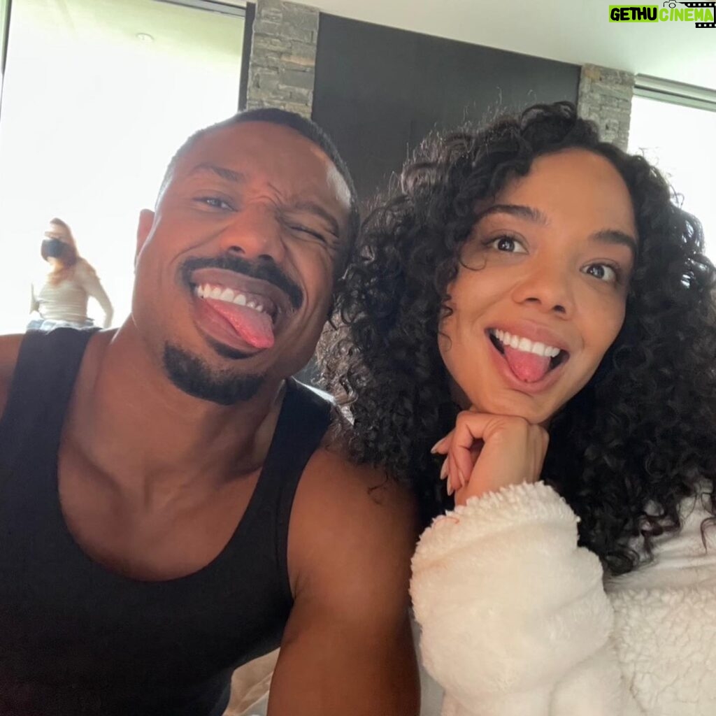 Tessa Thompson Instagram - Here’s to almost a decade of making this face (and films) together! Congrats on a stellar opening weekend of @creedmovie, @michaelbjordan! Beyond proud of uuu. If you haven’t seen it yet… do! 👅