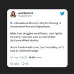 Leah Remini Instagram - On International Women's Day, I wanted to bring attention to the women of Iran and Afghanistan. In Iran, months after the murder of Mahsa Zhina Amini, Iranians continue to fight for their freedom. But misogynistic forces, mainly in the Islamic Republic government, continue to suppress the voices of Iranians, especially women, and girls. The outbreak of poisonings in girls' schools across Iran has made me sick. Please read the article I've linked in my stories to learn more. Unfortunately, this criminal tragedy isn't being discussed enough. 

In Afghanistan, since the Taliban took over again, the status of women and girls concerning their human rights has declined dramatically. According to the UN, Afghanistan is now the most repressive country for women and girls. The women and girls of Afghanistan feel abandoned by the world. To learn more about their perspective, please read the story linked in my stories. 

#internationalwomensday #iran #afghanistan