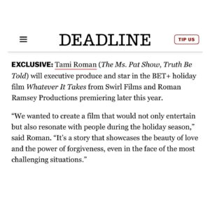 Tami Roman Instagram - Thank you @betplus @erictswirl for being amazing partners on “Whatever It Takes” I can’t wait to tell everyone about our amazing cast & crew! 💛 @jillythunda we did it again #RomanRamseyProductions 
#NickRoses #HolidayFilms
Photo @melbelderjr