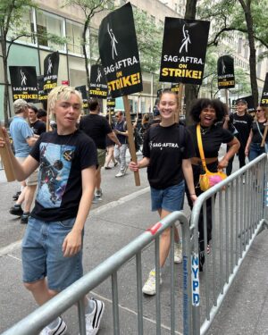 Lola Tung Instagram - I am so proud to be a member of SAG-AFTRA and felt very grateful to be surrounded by incredible artists and creative people this morning at the SAG rally !  If you are able to, consider giving money to the @sagaftrafound to support members in urgent need during this strike.  A majority of members don’t make enough to qualify for health insurance.  Many people are out of work right now.  And in the words of @kyrasedgwickofficial “don’t even get me started on A.I…” We need to see change and fair contracts!! #sagaftrastrong #unionstrong