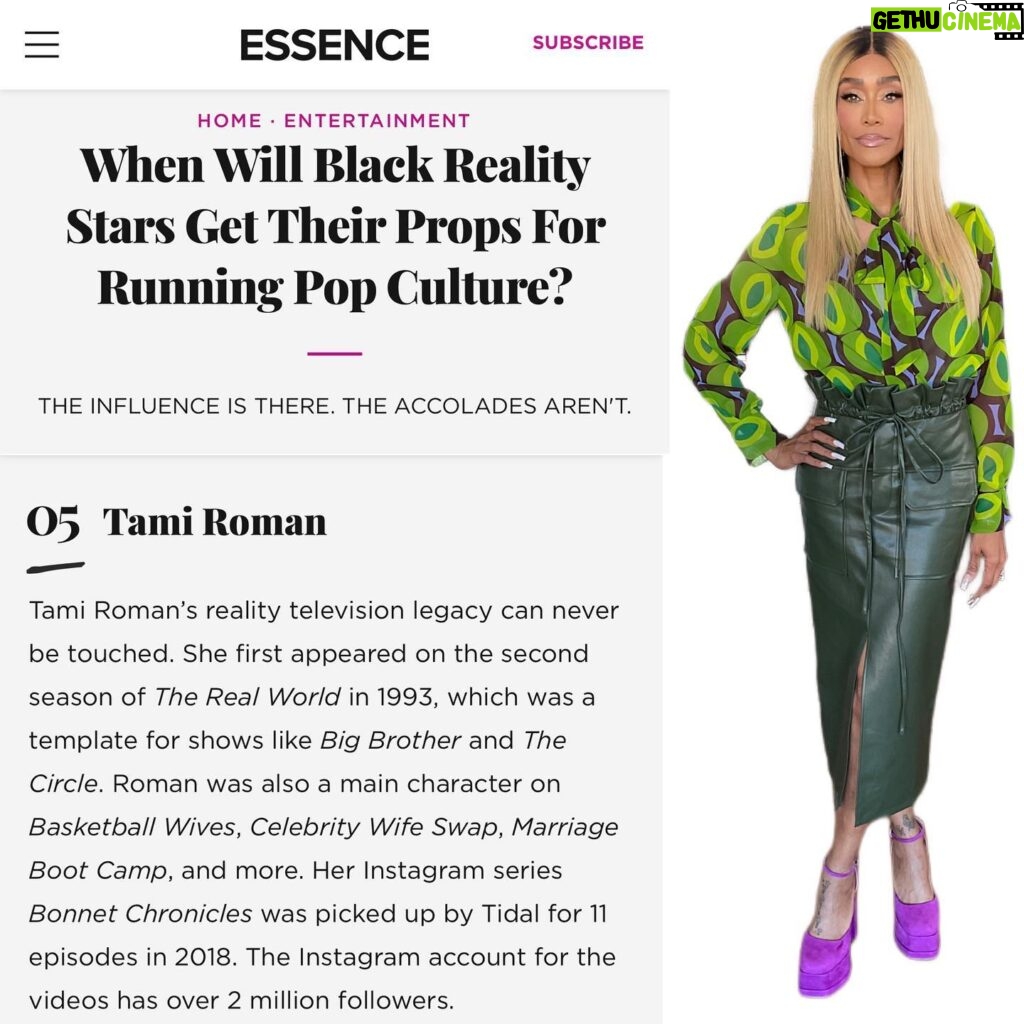 Tami Roman Instagram - Just came across this from @essence #5 Thanks Brooklyn for including me 💛  If there was a Mt. Rushmore for Reality TV who would be your top 5 (I know they’re only 4 Presidents but this ain’t that) 😂😂😂