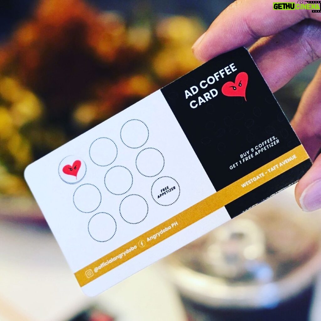 Judy Ann Santos Instagram - Repost from @officialangrydobo
•
Love coffee as much as we do? ❤️Grab our Coffee Card at AD Taft &Westgate and enjoy a free appetizer once you’ve completed your 9th cup! It's coffee heaven at AD! ☕🍽️

#LoveEatRelationship
Delivery: Hotline, GrabFood, FoodPanda
Taft: 0968 619 4971 / M-Sun 10am-9pm
Alabang: 0968 619 4972 / M-Thurs 10am-9pm; Fri 10am-10pm; Sat-Sun 8am-10pm