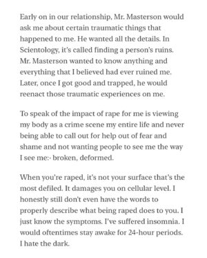 Leah Remini Instagram - Many people are focusing on what celebrities think of Danny Masterson.
We must focus on what the survivors think of him and how he and Scientology impacted their lives. 

That's why I have published the victim impact statements of the three women who Masterson was charged with raping. You can read them via the link in my bio. 

I urge you to read these statements to understand how cruel and criminal Danny Masterson and Scientology were and continue to be.

I have also published the statement the Judge read before she sentenced Masterson.

While you may believe you know a great deal about the case, there’s a lot that was never revealed in court that is detailed in these statements.