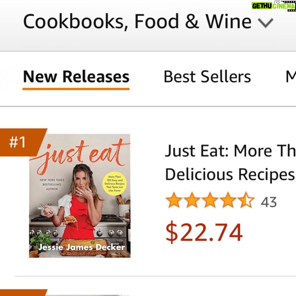 Jessie James Decker Instagram - OMG!!!! We are the number 1 cookbook!!!!!!! AND number 9 overall🥹🥹🥹 I was ALSO told today we are the top 10 most sold book in the country for sales.  Thank y’all so much for loving this book so much🥹🥹🥹 I put my heart and soul into this🫶🏼 I love cooking so much, truly one of my passions and being able to create books like this for my fans is truly a blessing I’m beyond grateful for!!!!!!! Thank you so much 🥹🥹🥹🥹🥹🫶🏼🫶🏼🫶🏼 #justeat
