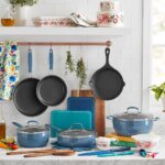 Ree Drummond Instagram - Swipe forward to see this glorious cookware at home in my kitchen. I love it, I use it daily, and I’m so freaking excited that these Black Friday sets just became available! (I love that Black Friday is a season now instead of just one day. 😊) This set is 79 bucks, has 38 pieces, a mix of pans, gadgets, and baking dishes, and comes in three delicious colors. (Denim is my fave!) The coating of the cookware is amazing. Love this gift idea! (Link to the set is on my profile page!)🕺💃❤️🍳🥘