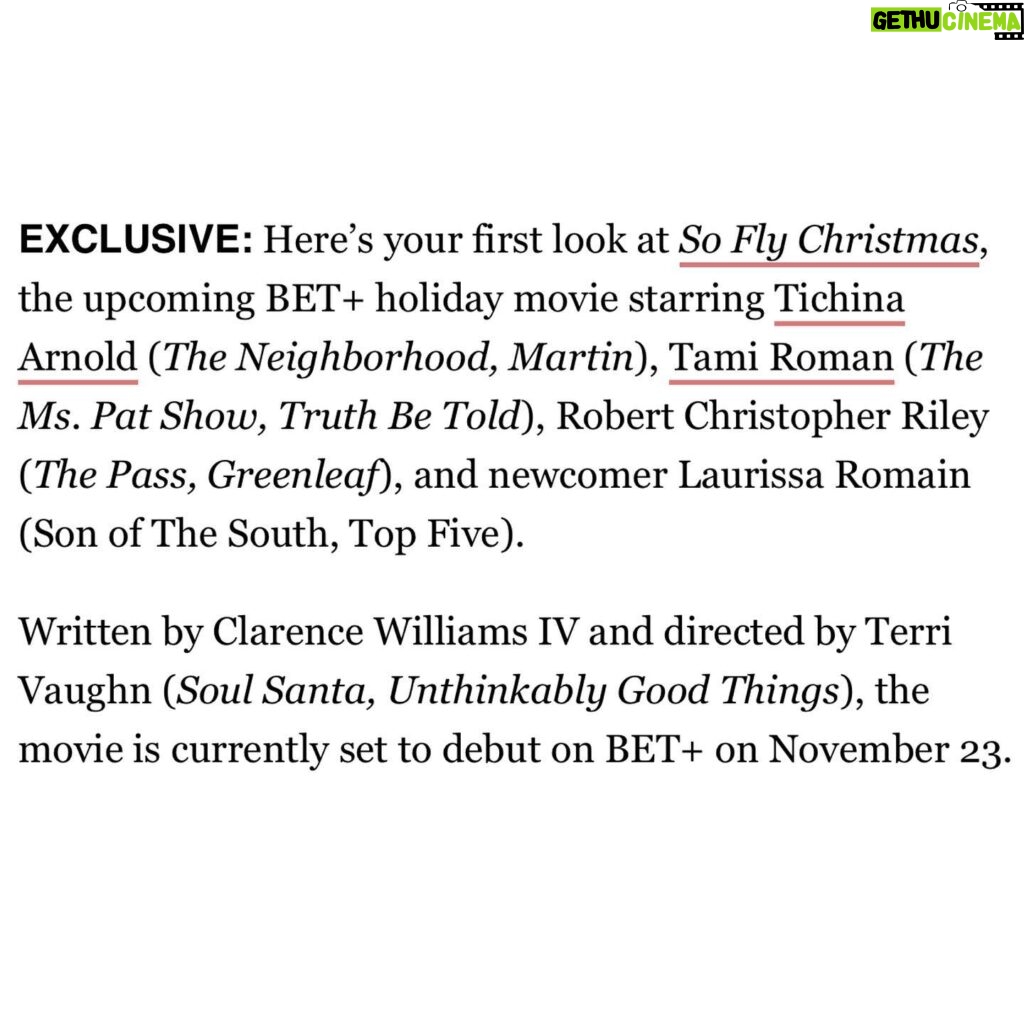 Tami Roman Instagram - SO FLY CHRISTMAS! November 23rd on @betplus  You already know me & Tichina together is the duo you didn’t know you needed 😂