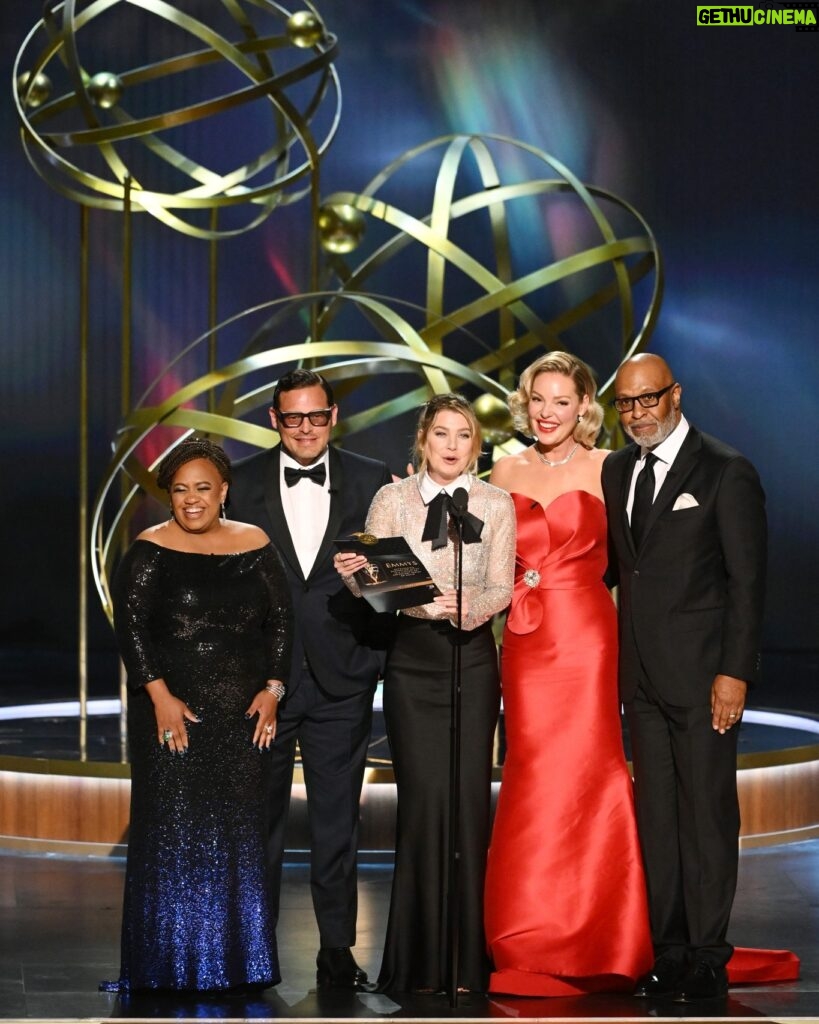Katherine Heigl Instagram - Last week it was the magical whirlwind that is the Emmys. Hit the red carpet all glammed up and camera-ready with my incredible husband @joshbkelley. Then the small matter of a reunion with my beloved Grey's family❤. It was wonderful to catch up with everyone! Such a joy to share the stage with them again. And... if that was not excitement enough - a little fan moment with the legend that is Harrison Ford and the charming Daniel Radcliffe. Great vibes, unforgettable night!