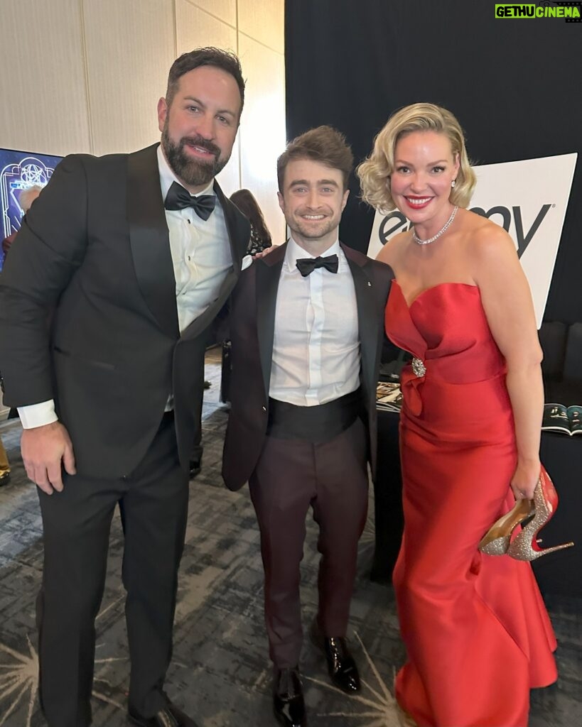 Katherine Heigl Instagram - Last week it was the magical whirlwind that is the Emmys. Hit the red carpet all glammed up and camera-ready with my incredible husband @joshbkelley. Then the small matter of a reunion with my beloved Grey's family❤. It was wonderful to catch up with everyone! Such a joy to share the stage with them again. And... if that was not excitement enough - a little fan moment with the legend that is Harrison Ford and the charming Daniel Radcliffe. Great vibes, unforgettable night!