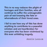 Lena Headey Instagram - @officialannielennox 
You found the words.
#permanentceasefirenow ❤️‍🩹