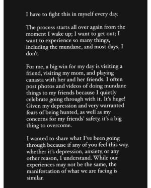 Leah Remini Instagram - I wanted to share some thoughts on my experience with depression and isolation in these six slides. Thank you for all the love and support.