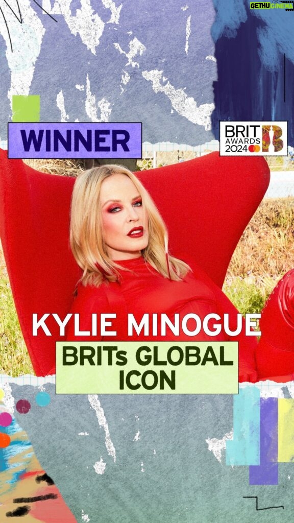 Kylie Minogue Instagram - 2024 #BRITs Global Icon winner… @kylieminogue! 

the queen herself will also be taking the stage 

you won’t wanna miss it

tune in Sat 2 March x