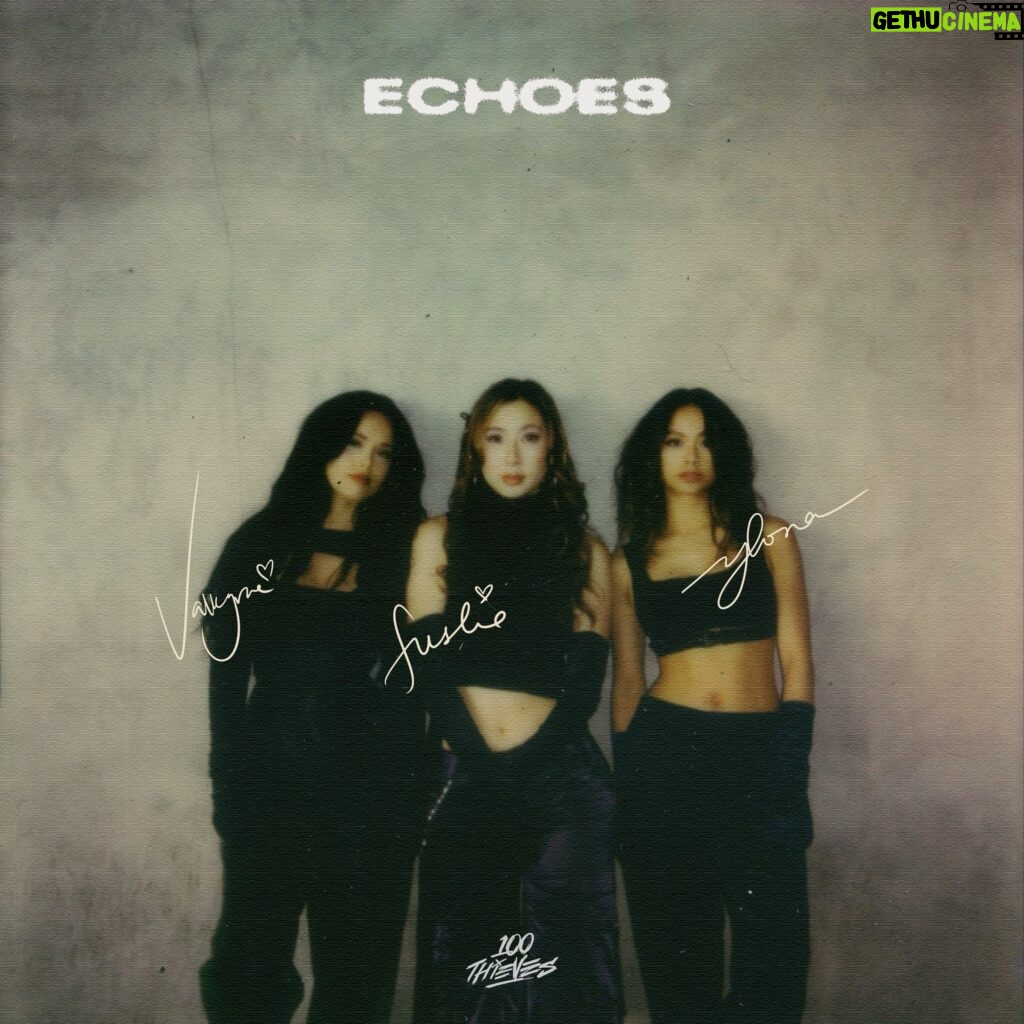 Valkyrae Instagram - and now, we’ve finally gotten to our FINAL album cover! thank you all vv much for joining us on this journey of figuring out our totally not but totally official album cover for our song, Echoes! 

as the MV releases at 9pm PT tonight,  yes at 9pm PT tonight, @fuslie   myself will be live on both our twitch   youtube streams from 7-9:45pm PT tonight as well! 

we’ll be answering all questions that you’ve asked us on our IG Story and Live Chat, playing a few rounds of Valorant with the new 100T Skins and experience the MV together 🖤🖤
