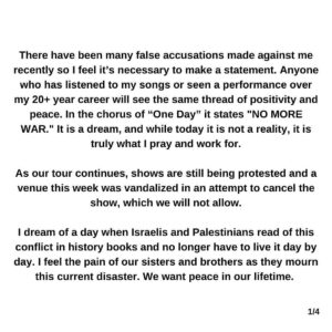 Mayim Bialik Instagram - Reggae musician Matisyahu is experiencing canceled concerts on his current Hold the Fire tour. He released this beautiful and brave statement about what’s going on, and I wanted to repost it. Please read the whole thing. It’s very powerful.

Repost: @matisyahu
