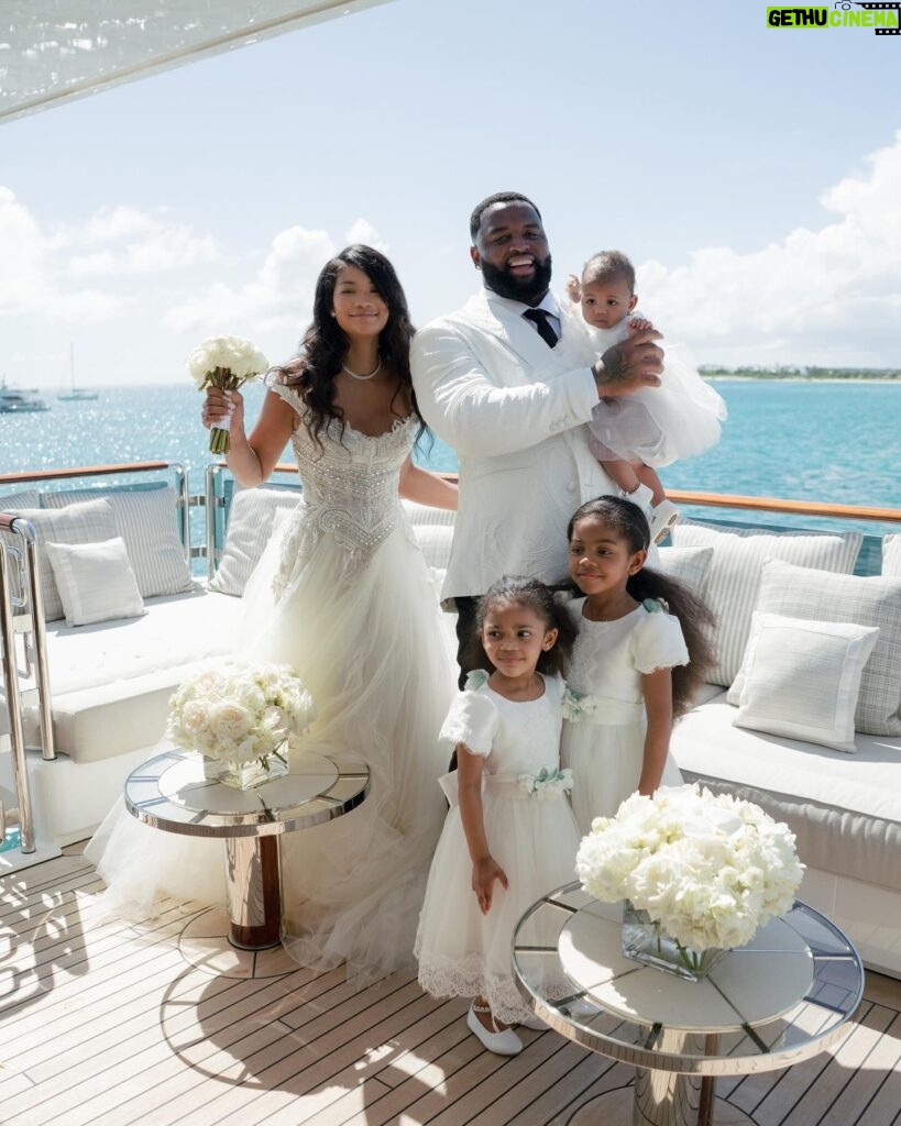Chanel Iman Instagram - Supermodel @ChanelIman and New England Patriots defensive tackle Davon Godchaux are married! “We planned the wedding the way we desired—doing something together that we love with our kids and our blended family,” Chanel explains. “This was our ideal dream day. A handful of people attended the wedding and we chartered a yacht to sail from island to island in the Caribbean Sea.” Head to the link in bio to go inside the couple’s fantasy wedding at sea. Photography by @corbingurkin