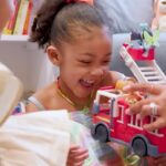 Chanel Iman Instagram - I love spending time with my girls in our playroom, playing with one of their favorite toys, Bluey’s Firetruck 💙 @officialblueytv  @supermoosetoys