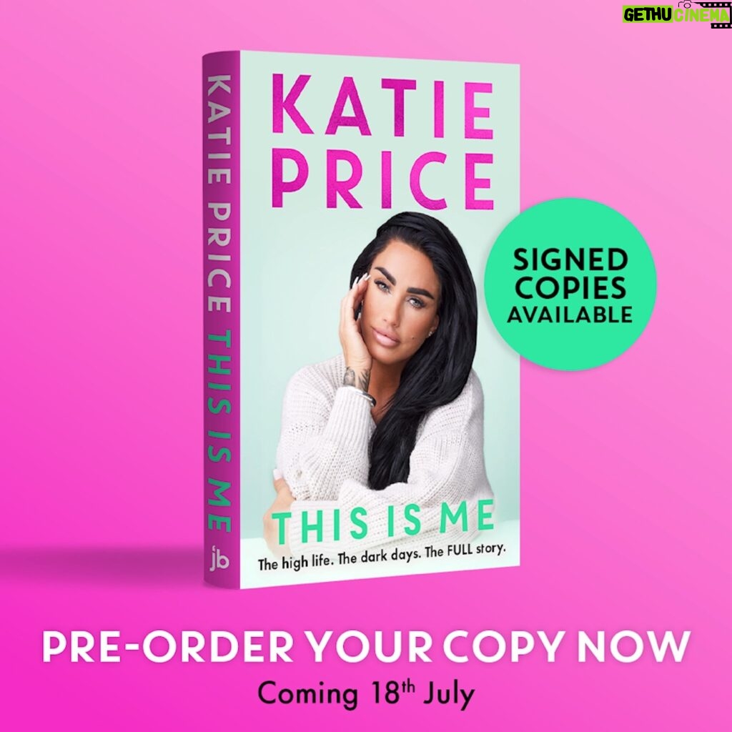 Katie Price Instagram - MASSIVE NEWS ALERT!
I’m so happy to share that this July I’m releasing my brand new autobiography, THIS IS ME. This is by far the most intimate look into my life to date, celebrating 30 years in the spotlight. I’m finally telling the FULL story behind the headlines and I’m not holding back. It’s been a journey, and I can’t wait for you all to read it. Thank you all for your support.
 
You can pre-order your copy now through link in my bio, signed copies available from @whsmithofficial. Hardback, ebook and audiobook (read by ME for the first time ever!) all available on Amazon.
 
THIS IS ME, coming 18th July x