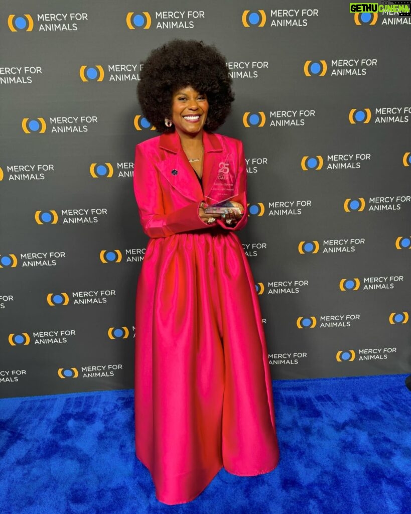 Tabitha Brown Instagram - Honored to have received the @mercyforanimals Love and Light award ❤️. Thankful to have my family and friends by my side tonight❤️. Here’s to spreading LOVE and LIGHT ❤️🙏🏾 #thankful #tabithabrown #vegans #plantbased 
Thank you @themichelelopez for my beautiful suit❤️ the pink was a hit!!