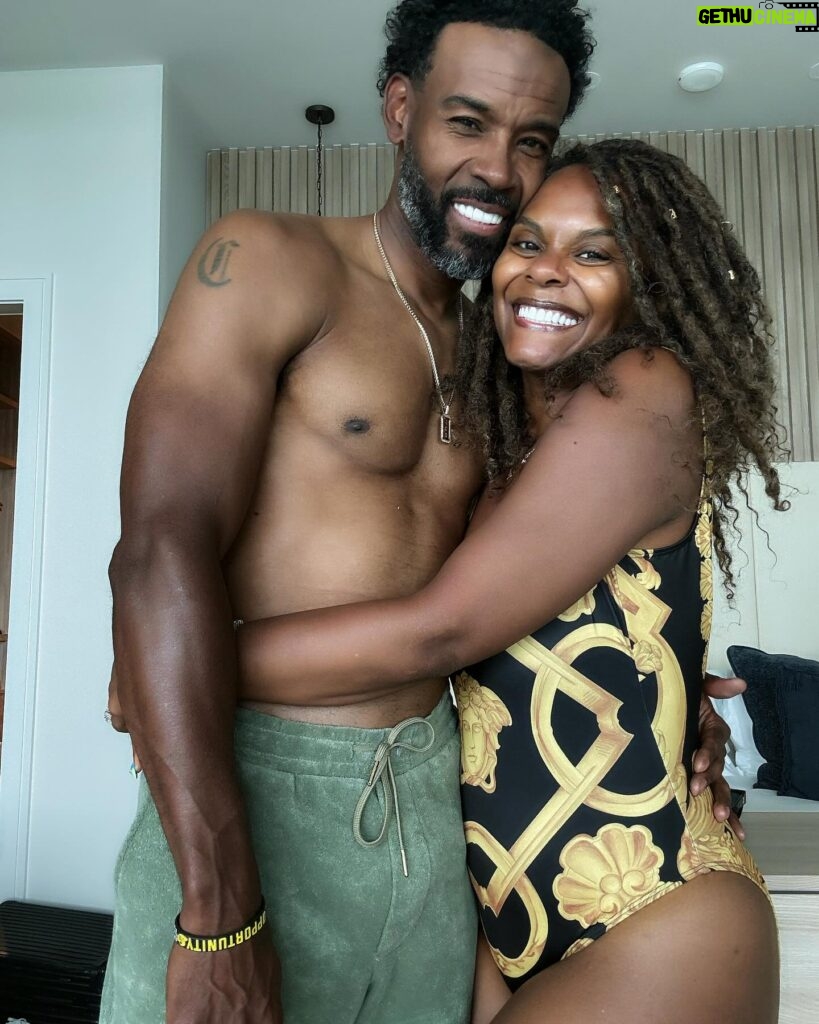 Tabitha Brown Instagram - Happy ❤️. Still celebrating 26 years together and 21 years of marriage ❤️ #tabandchance 
Bathing suit @versace 
Coverup @target