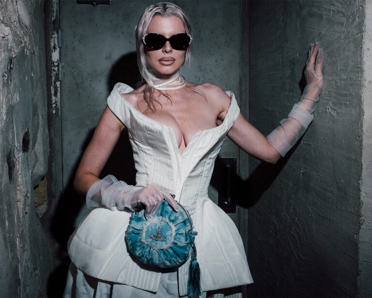 Vivienne Westwood Instagram - @juliafox wears a corseted bridal gown from the Andreas Kronthaler for Vivienne Westwood Spring-Summer 2024 collection, styled with our Rosie Circle Frame Crossbody bag – at the afterparty of the Andreas Kronthaler for Vivienne Westwood Autumn-Winter 2024/25 show.⁠
⁠
Photography by @sophographylondon