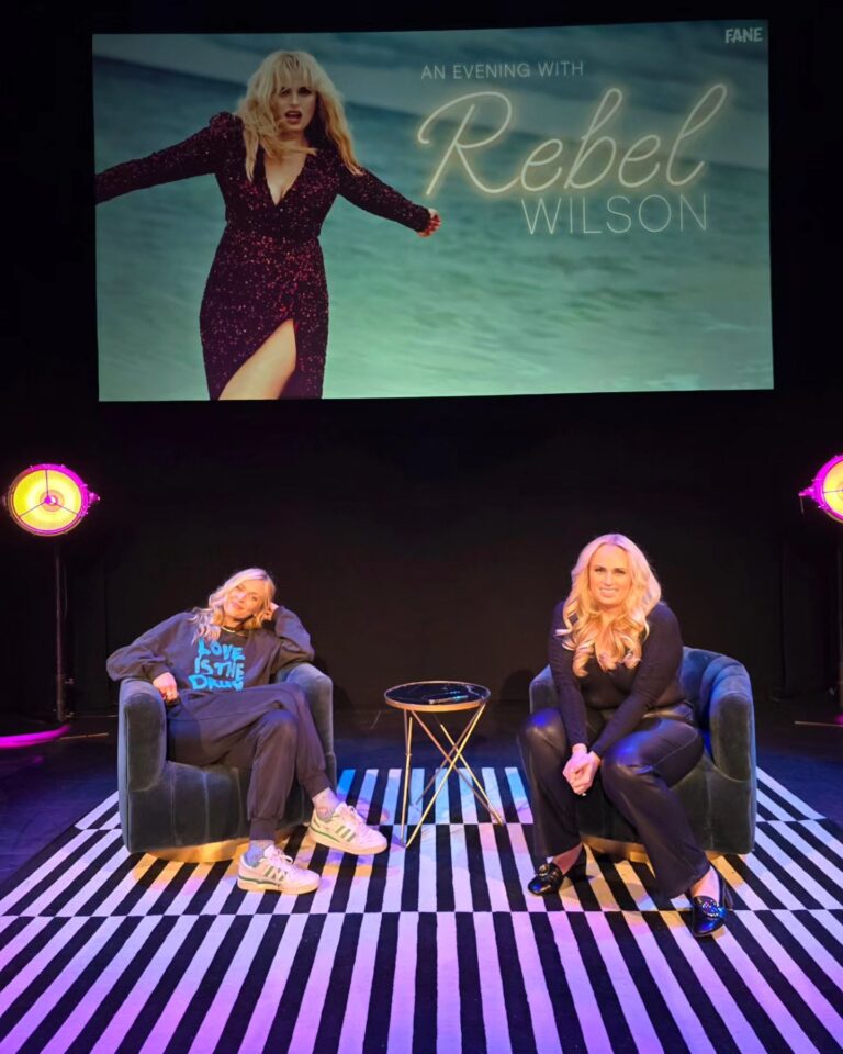 Fearne Cotton Instagram - Rebels without a cause. 

Last night at the London Palladium with the sensational @rebelwilson 💜

We had a blast chatting through Rebels memoir and answering audience questions. 
It also served as a good warm up for the @happyplaceofficial podcast episode we are recording this week. You'll be able to hear it MONDAY! 🥳