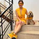 Aastha Gill Instagram - Tippy tippy tap, what colour you want? 🧡➡️❤️➡️💗➡️💛 #AasthaGill #BellaGill #AGOG #twinningiswinning #twinning #cockerspaniel