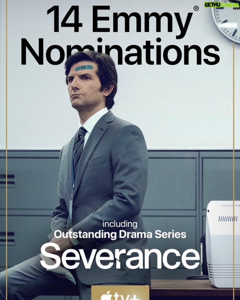 Adam Scott Instagram - Still stunned and so proud of Severance and it’s 14 (!) Emmy nominations—holy cow—THANK YOU to @tvacademyimpg It’s a huge group of incredibly talented people who make this show, and I couldn’t be happier to be among them! ❤️
