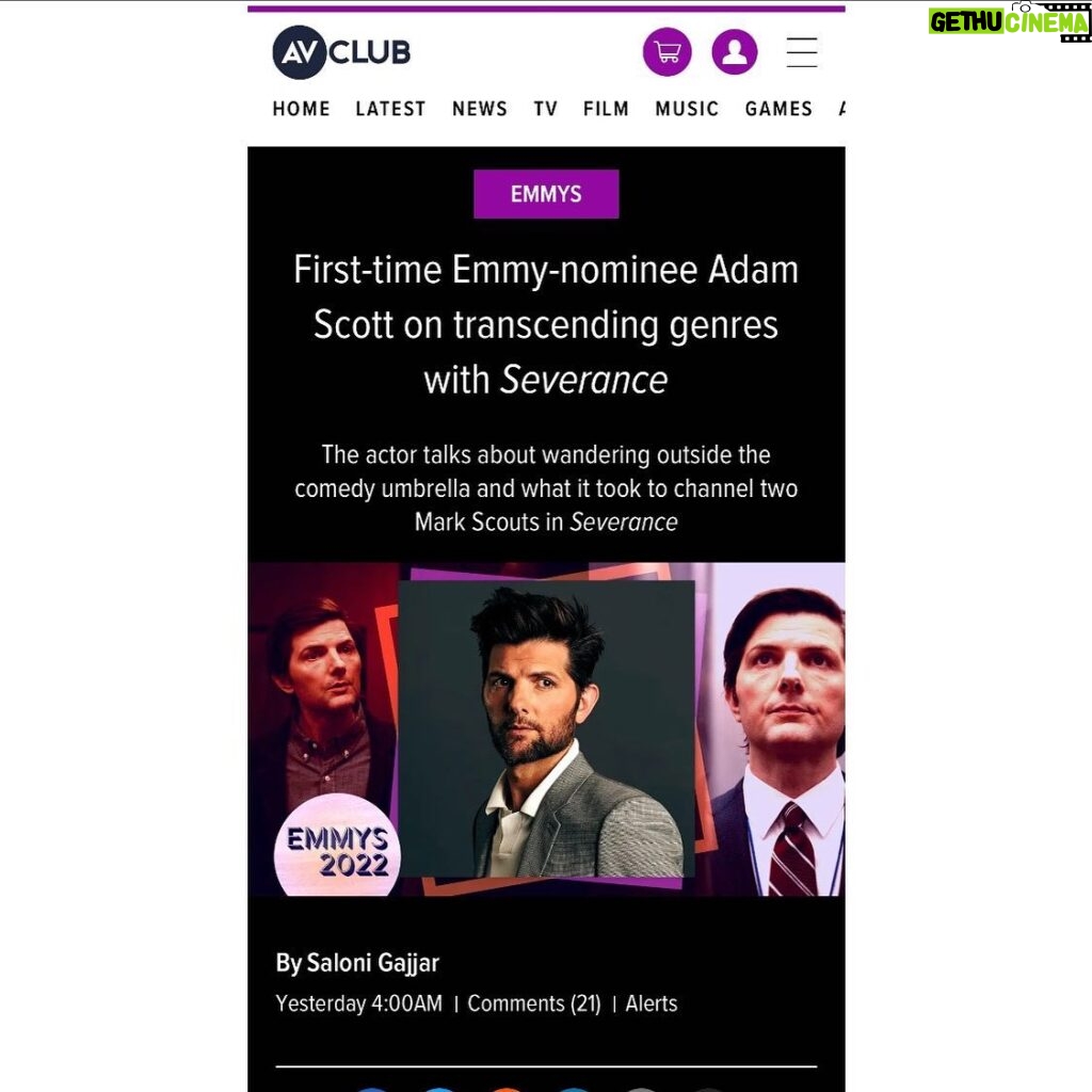 Adam Scott Instagram - I ❤️ The AV Club and thanks to Saloni Gajjar for chatting with me! Link in bio
