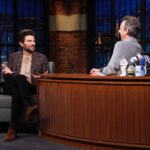 Adam Scott Instagram - On @latenightseth tonight crossing my legs and talking Father’s Day, Severance, and not texting teens with @SethMeyers, who really is the best. 👍