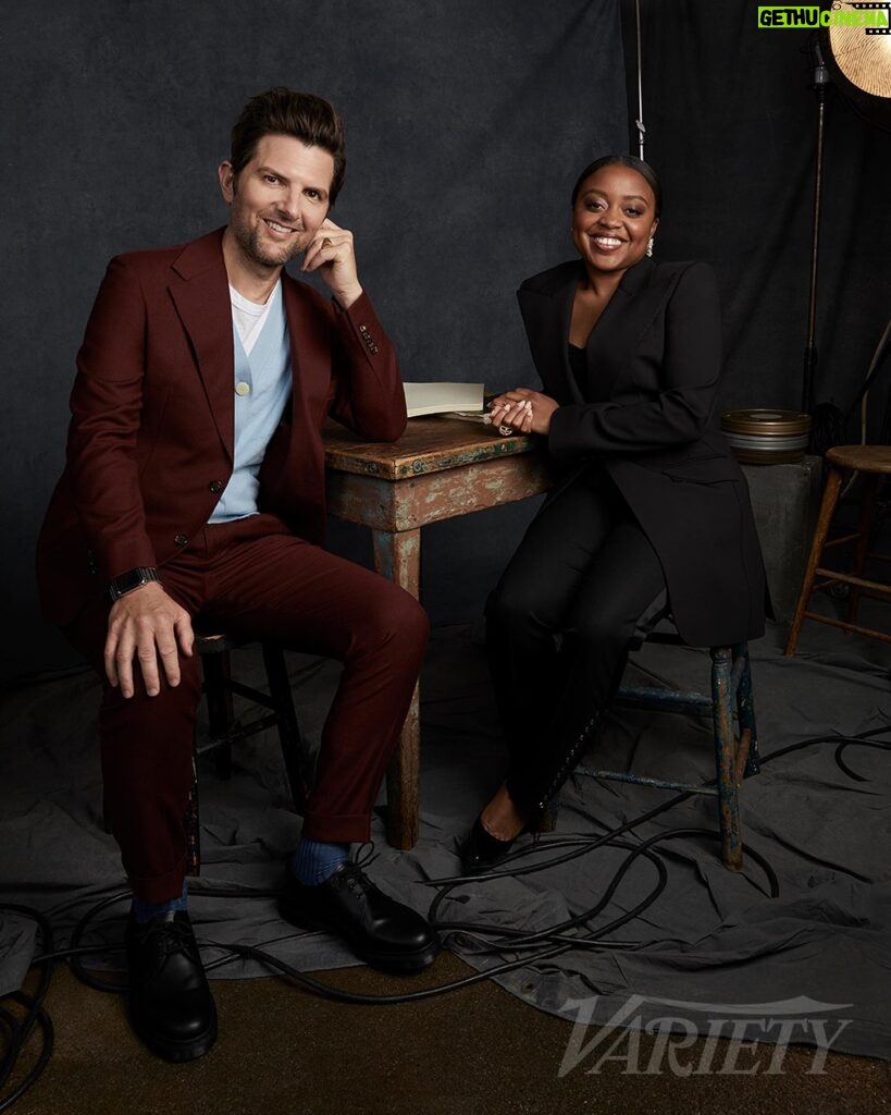 Adam Scott Instagram - For @Variety #ActorsOnActors I got to talk to @quintab about: *How rad she is *How she’s going to be on the new season of #PartyDown (!) *Aaand of course…#AbbottElementary & #Severance ✏️🚌🖍📂📺🧇