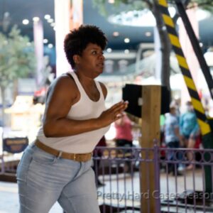 Adrienne C. Moore Instagram - #BTS It's finally here. Happy season 2 premiere @prettyhardcases . So excited the US gets to binge it on @imdbtv, soon to be freevee. I've attached BTS photos from season 2. I have more to share, but I'll start here.

1. S/O to my girl @fieldhousekdp our glorious DP (cinematographer) of 2 seasons. She runs 3 departments on set and does it so well. I would often sit in her chair cause she would let me play with her cool camera gadgets while she was setting up shots.
2. To know me on set, is to know I'm always fooling around. Here I try to use all my might to push a private plane. Think I moved it at all?
3. Love my cast. Here's @b.darenherbert and my other fearless leader friend @meredithmacneill.
4. This was a night shoot til about 5am. We were trying to get as much in before the sun came up. 
5. And this is a picture of the CN Tower on that night shoot that lasted til 5am.
6. Our award winning stunt director @southcampfilms. Yep, he's my friend. He's just an all around cool guy.
7. Me chasing somebody. You'll have to watch the episodes to see which episode this was. But facts, I'm always chasing somebody on this show.
8. Didn't know I had ups did you?
9. @jaydenmccrate my buddy and mic guy. He's like my little brother. He gets on my nerves but I love him.
10. And finally Ms @hairloks who braved hella high water and seas to come support me on this journey. Thanks Arlette. She got my back. Always!