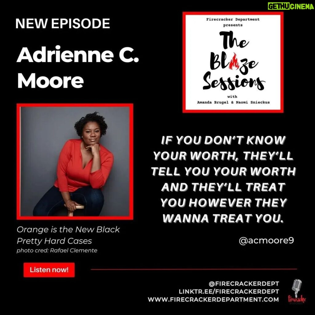 Adrienne C. Moore Instagram - Had a chance to chat with some great friends and coworkers about THE INDUSTRY. Working in both the American, and now Canadian TV industries, I've gathered a few nuggets... A few things I've learned along the way. I'm sharing them here. Take a listen if you dare! **************************** Reposted @firecrackerdept Guess what? Our special GUEST this week on #TheBlazeSessions with @snieckus and @amandabrugel is the one and only award-winning actor and unstoppable force Adrienne C. Moore, @acmoore9! 🔥Listen here: https://pod.fo/e/17b08a 🔥Or better yet, watch her explain how she got “camera ready” for this interview in 3 min flat: YouTube - https://bit.ly/tbsadriennecmoore 💥Find ALL of our episodes on your favourite podcast platform under FirecrackerDepartment And on social media under @firecrackerdept Want more? Visit firecrackerdepartment.com ❤️Shout out to the most incredible team: @snieckus @amandabrugel - hosts/producers @jmoroz - Consulting Producer, Cheerleader extraordinaire @paulina.carranzar - Communications Manager & Content creator with support from @chelseymackenzie @morgan.w20 and @brier2019 @beccamrose - Show notes and writing @ms.sehdehnah - Outreach and consultation @srishti.j7 - Video editing @_wormcatcher_ @artclass.mp3 - Music #BeccaButtigieg - Original Logo #Jennifer Rowley - Sound design and editing Our LOVELY ACTIONEERS @veronicaannemartin - Head of Mentorship department #Anita McFarlane - Head of Brunch and Burst sessions @liesllafferty - Head of the Writing department @paulina.carranzar - Head of Comms department And to YOU, Firecrackers, thank you for keeping our community sparking so bright! 💥Keep in touch! More great content is coming up.