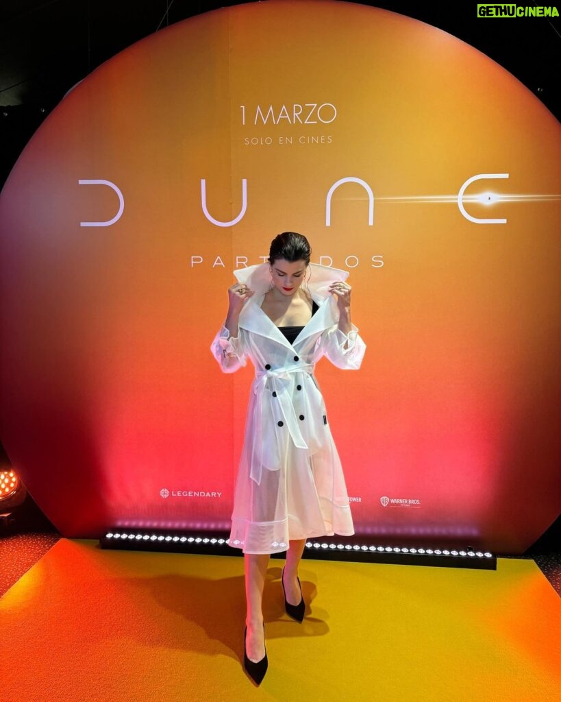 Agustina Palma Instagram - Ready for the future 🛸 #dunepartedos #dune #duneparttwo @warnerbrosspain @wbpictures Dress @karllagerfeld Shoes @almaenpenashoes Style @j.borgesio @viacomunicacion Jewelry @therengoconcept @dypcomunicacion @dunemovie