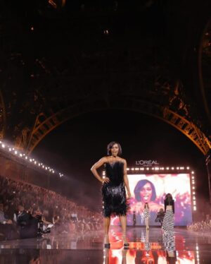 Aja Naomi King Instagram - I really just can’t get over it. Walking with @lorealparis is always an incredible experience but there was something different about this year. 

Being under the Eiffel Tower 💥 All the energy in the room, I don’t know, I felt more nervous than I normally do but I had my beautiful L’Oreal fam there inspiring me and cheering me on. It really was beyond remarkable and then over in a second.

I will never forget this. I will never forget the way this made me feel. And I’m just sitting in this gratitude for every one of you that has chosen to support me on my journey. I feel so loved. Thank you Delphine, @lorealparis @stephanelancien @thevalgarland @craighamiltonartistry ….working with wonderful human beings is always the cherry on top!