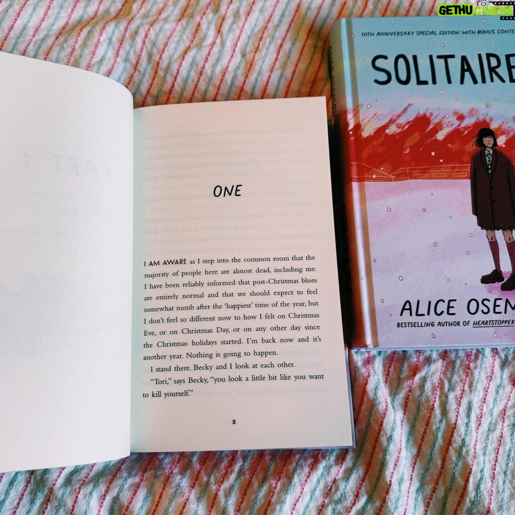 Alice Oseman Instagram - The 10th anniversary edition of SOLITAIRE came out on January 5th! (The actual tenth anniversary will be in July, but we can let that slide, right?) Many books don’t last this long - they go out of print and are lost to time, so I feel extremely fortunate that this one gets to live on. Without SOLITAIRE, my life would have been very different, and I often think with fondness and envy of the frenzied, determined passion with which my seventeen-year-old self wrote it. I’ll treasure this story forever. ❄️🔥