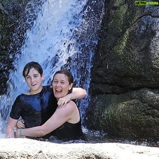 Alicia Silverstone Instagram - While white water rafting, Bear and I enjoined this nice refreshing moment. It was hard to keep balance on rocks and under the waterfall 😂🥰