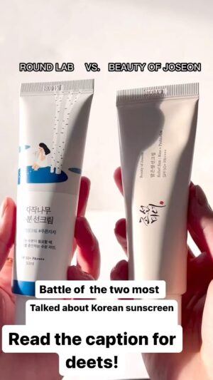 Alisha Rai Instagram - Battle of the most talked about korean sunscreens in the market 🫣

Pause to read all the deets! 

@roundlab.global Birch Moisturizing Sunscreen SPF 50 
PA    
@beautyofjoseon_official Relief Sun: Rice   Probiotics
SPF50  PA    

Verdict?
Both are amazing! They have different ingredients and highlighted key ingredients but ultimately perform the same way (protecting our skin from the sun. Comparing the two sunscreens, both have the same texture - creamy and lotion like! Round Lab does sink into the skin a lot quicker than BOJ’s sunscreen (which is a win for me). I can definitely tell that Round Lab is slightly more lightweight than BOJ’s sunscreen. Both are quite hydrating and look the same after application with a little bit more glow from BOJ. Disclaimer that they are not
water resistant!

Who would i recommend  them to?

Round Lab: All skin types and sensitive skin (especially dehydrated skin). Great for those looking for a quick and easy to blend spf with soothing benefits and hydration boost. Just be wary if you’re allergic to birch sap. It’s also vegan and cruelty-free 

Beauty of Joseon: Normal to dry skin types!
Great for those looking to strengthen the skin barrier with added brightening benefits. Just be wary if you’re allergic to fermented ingredients. It is also vegan and cruelty-free

•Which one would you try?