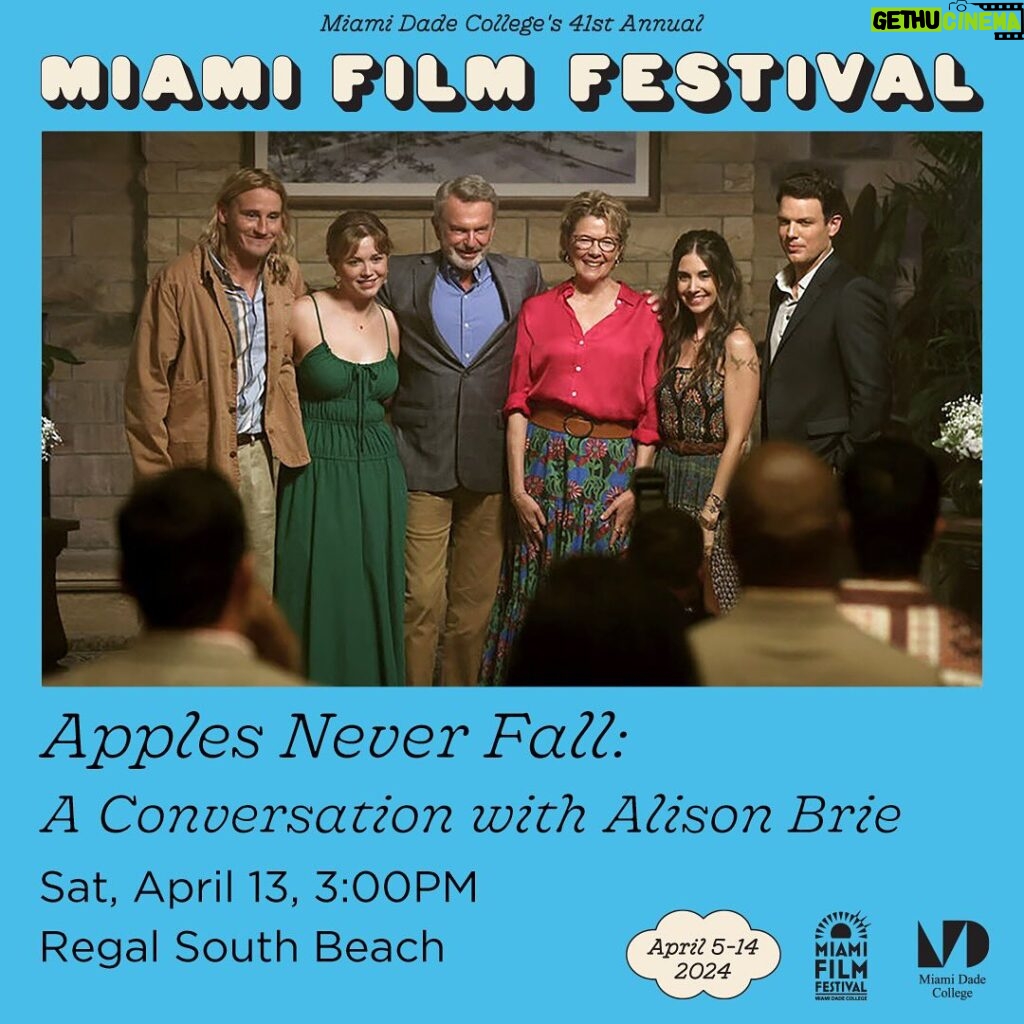 Alison Brie Instagram - Join us this Saturday, April 13 for an exclusive conversation with one of TV and film’s biggest stars, @alisonbrie ! Miami Film Festival will be screening @peacock ‘s hit new show “Apples Never Fall”. Alison will be presented with the ‘Art of Light’ Award to recognize her talents & successes as a star we’ve all come to admire! “Apples Never Fall”: A Conversation With Alison Brie 🤩 Sat, April 13 at 3pm, @regalsouthbeach Tickets on sale now! Link in bio 👀 @miamifilm #MiamiFF #ApplesNeverFall