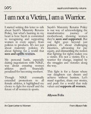 Allyson Felix Instagram - How the Saysh Maternity Returns Policy was born. I am not a victim, I am a warrior.