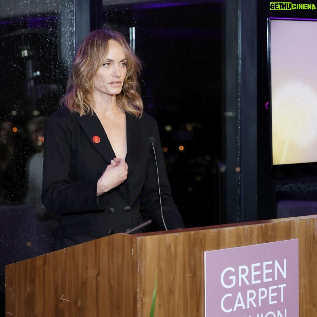 Amber Valletta Instagram - A surprise moment during the Green Carpet Fashion Awards; @AmberValletta challenging guests to eat their jeans! Pasta was served with tomatoes 🍅 grown using @candianidenim COREVA denim - the same material was used to create her bespoke dress designed by @triarchy. @triarchy: "We are very proud to create a bespoke look for Amber using our plastic-free stretch denim. As this is a "green" carpet, we wanted to design something unexpected using denim. Our first thought was a dress, but we have always been inspired by a woman in a classic tuxedo. The result was an amalgamation of the two." The short tuxedo jacket features a traditional double lapel collar, button front, and slim sleeves. The back features a feminine low scoop to give a formal element to the design, which was executed using plastic-free stretch denim in sustainable onyx black. #GreenCarpetFashionAwards #CanYouEatYourJeans? #CorevaDenim #Triarchy #Candiani #ambervalletta